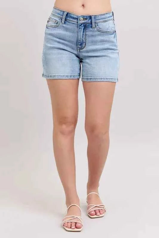 Judy Blue Full Size Mid Rise Washed Denim Shorts Plus Size