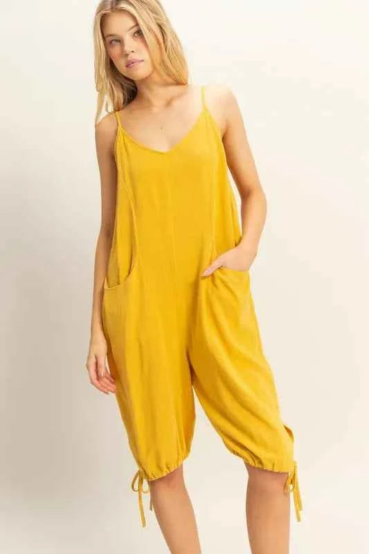 HYFVE V-Neck Pocket Detail Side Tie Hem Romper