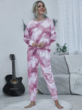 Shiny Tie-dye Round Neck Top and Drawstring Pants Lounge Set — Livostyle