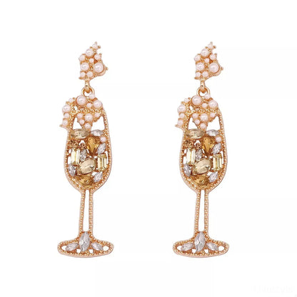Champagne Glass Rhinestone Dangle Earrings — square view — Livostyle