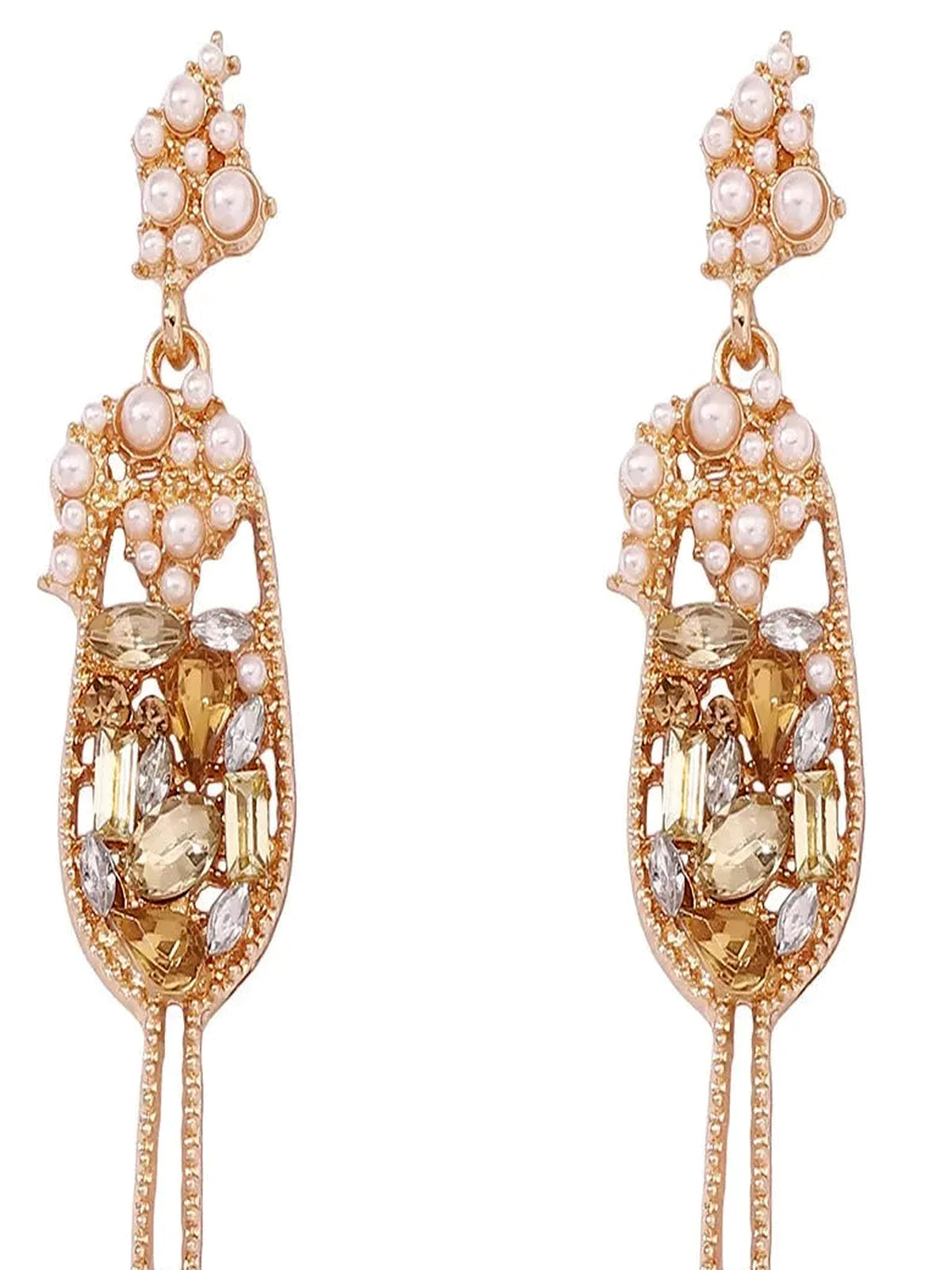 Champagne Glass Rhinestone Dangle Earrings — detail view — Livostyle