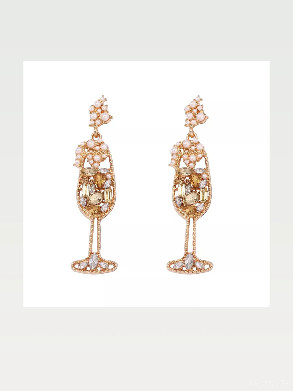 Champagne Glass Rhinestone Dangle Earrings — styled showcase — Livostyle