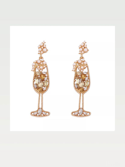 Champagne Glass Rhinestone Dangle Earrings — styled showcase — Livostyle