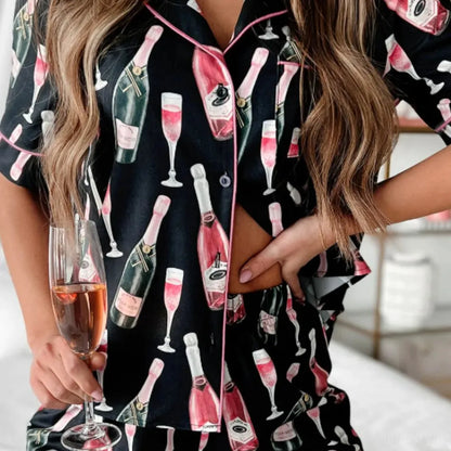 Champagne Print Short Sleeve Top and Shorts Set – full product view