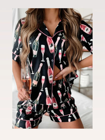 Champagne Print Short Sleeve Top and Shorts Set – styled outfit view