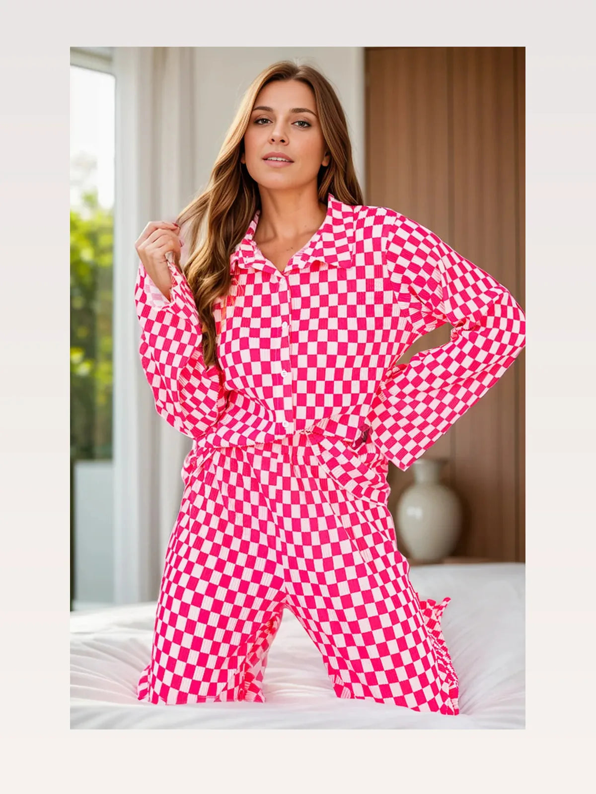 Checkered Button Up Top and Pants Lounge Set — styled showcase — Livostyle