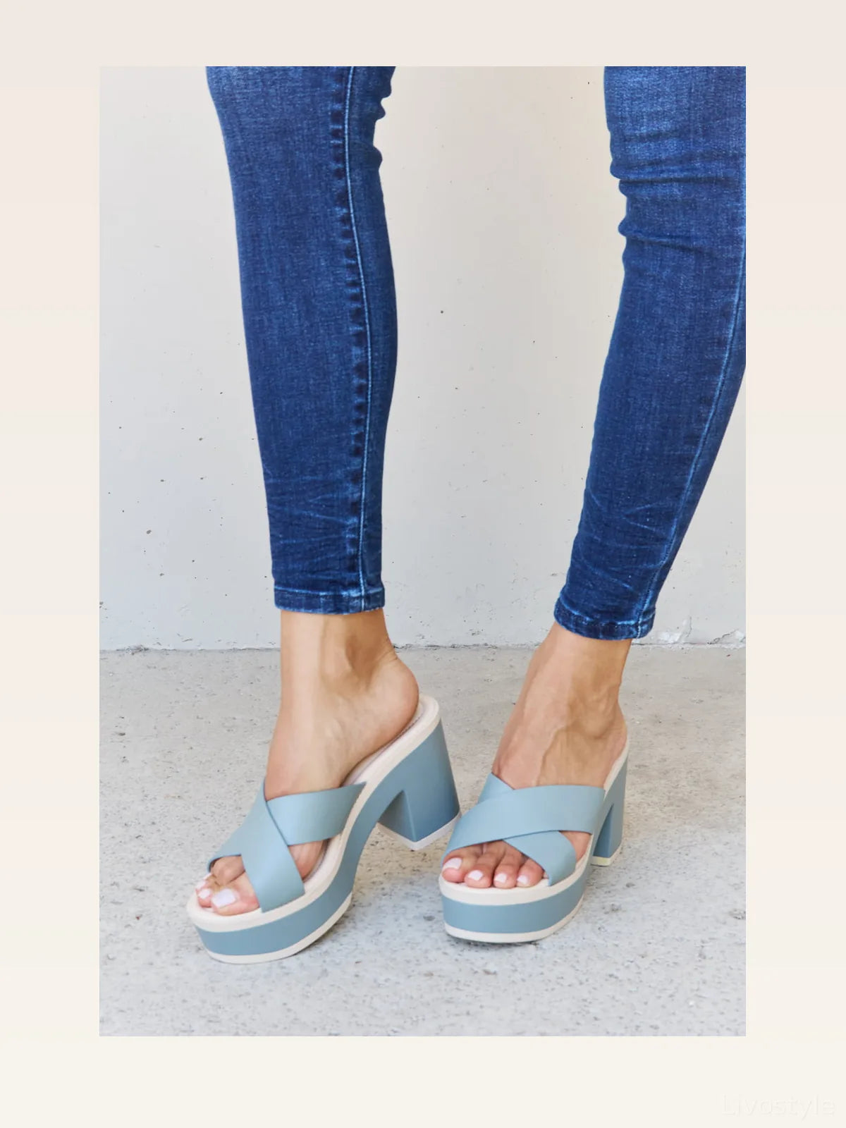 Cherish The Moments Contrast Platform Sandals in Misty Blue — styled showcase — Livostyle