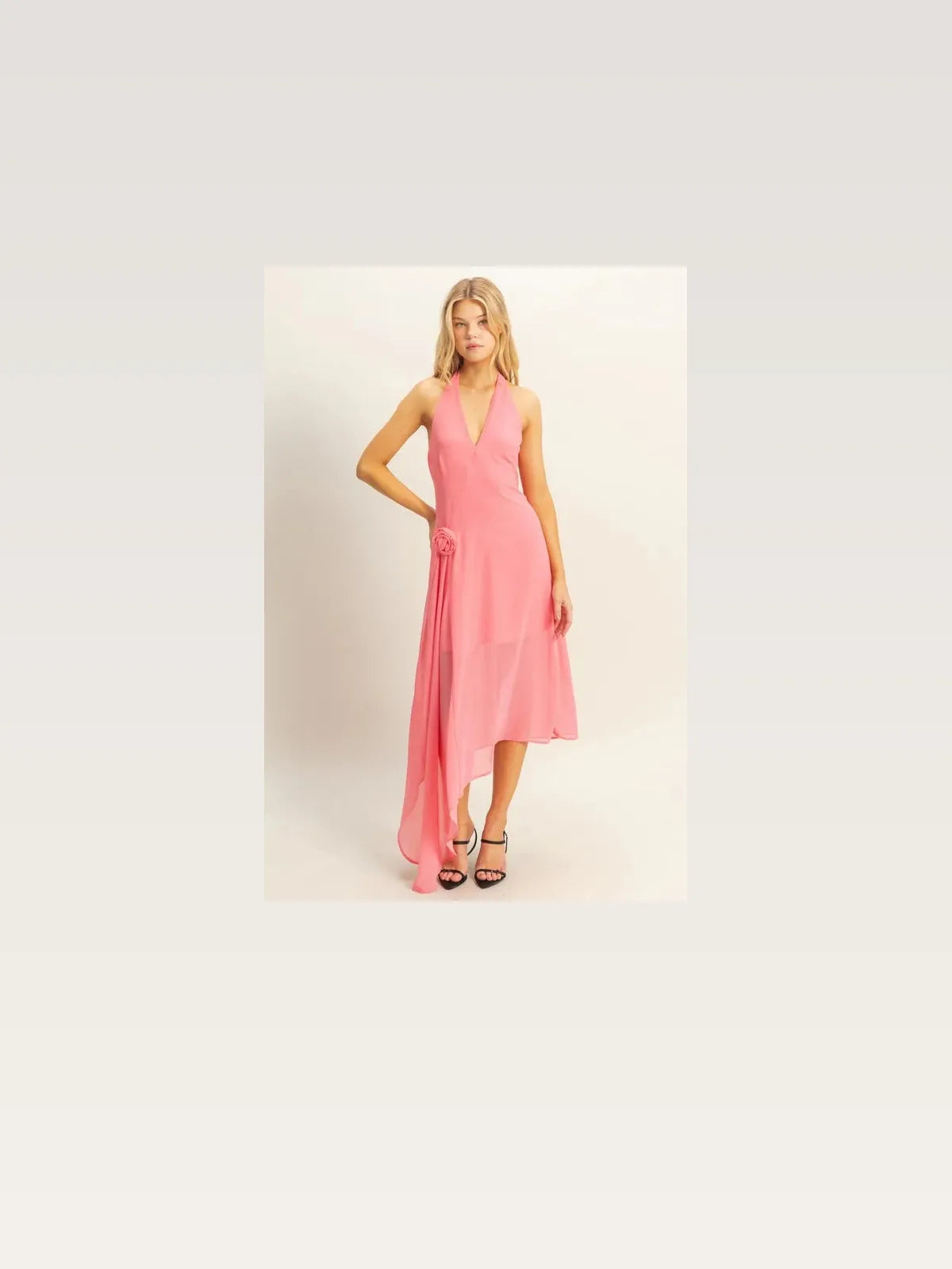 Elegant Chiffon Halter Dress with Asymmetrical Hem — styled showcase — Livostyle