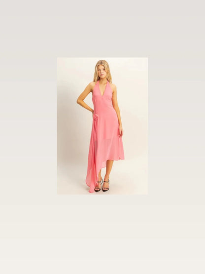Elegant Chiffon Halter Dress with Asymmetrical Hem — styled showcase — Livostyle