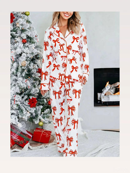 Christmas Bow Print Top and Pants 2pcs Pajama Set — styled showcase — Livostyle