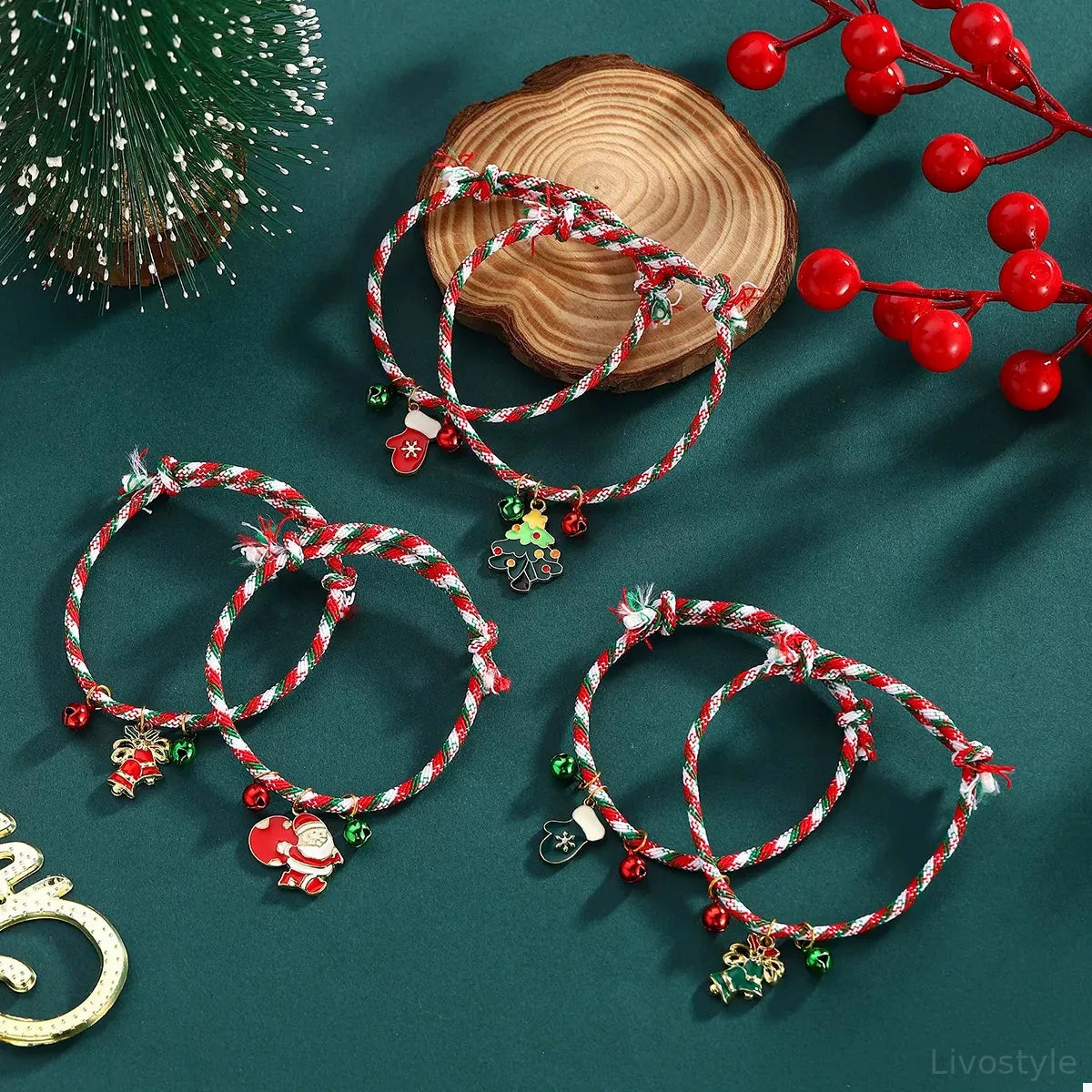 Christmas Charm Braided Rope Bracelet — square view — Livostyle