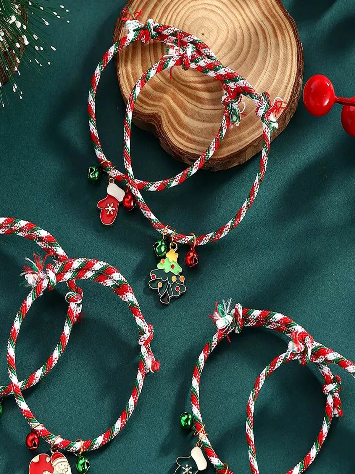 Christmas Charm Braided Rope Bracelet — detail view — Livostyle