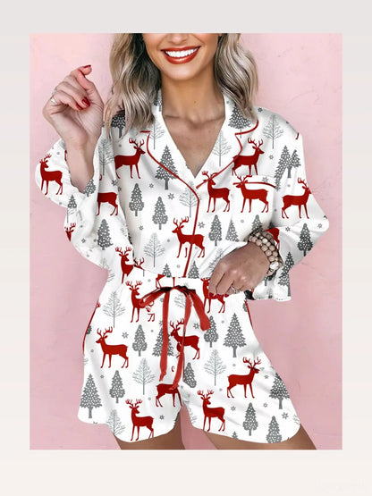 Christmas Fashion Print Velvet Trim Top and Shorts Pajama 2p — styled showcase — Livostyle