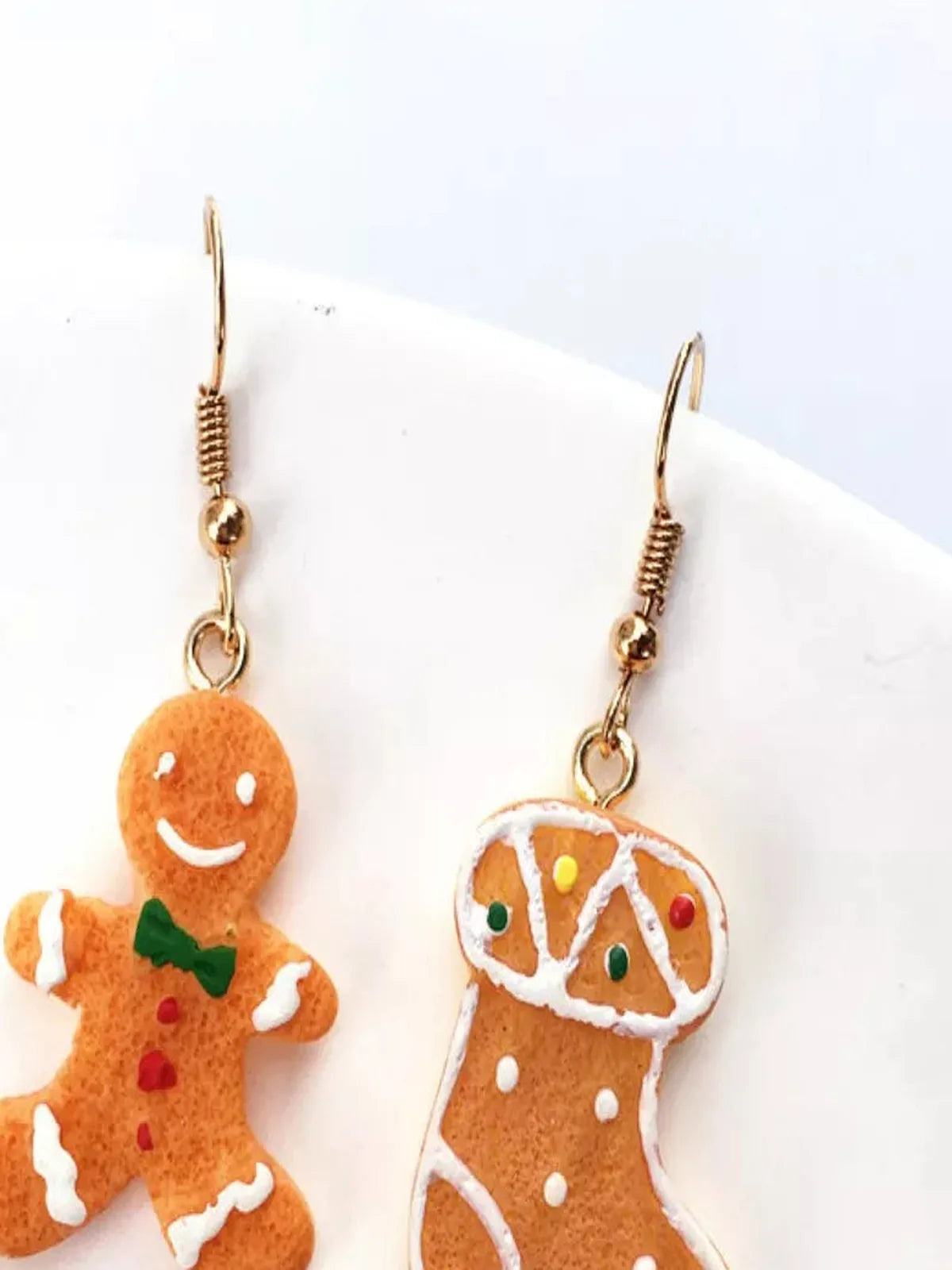 Christmas Gingerbread Man Drop Earrings — detail view — Livostyle