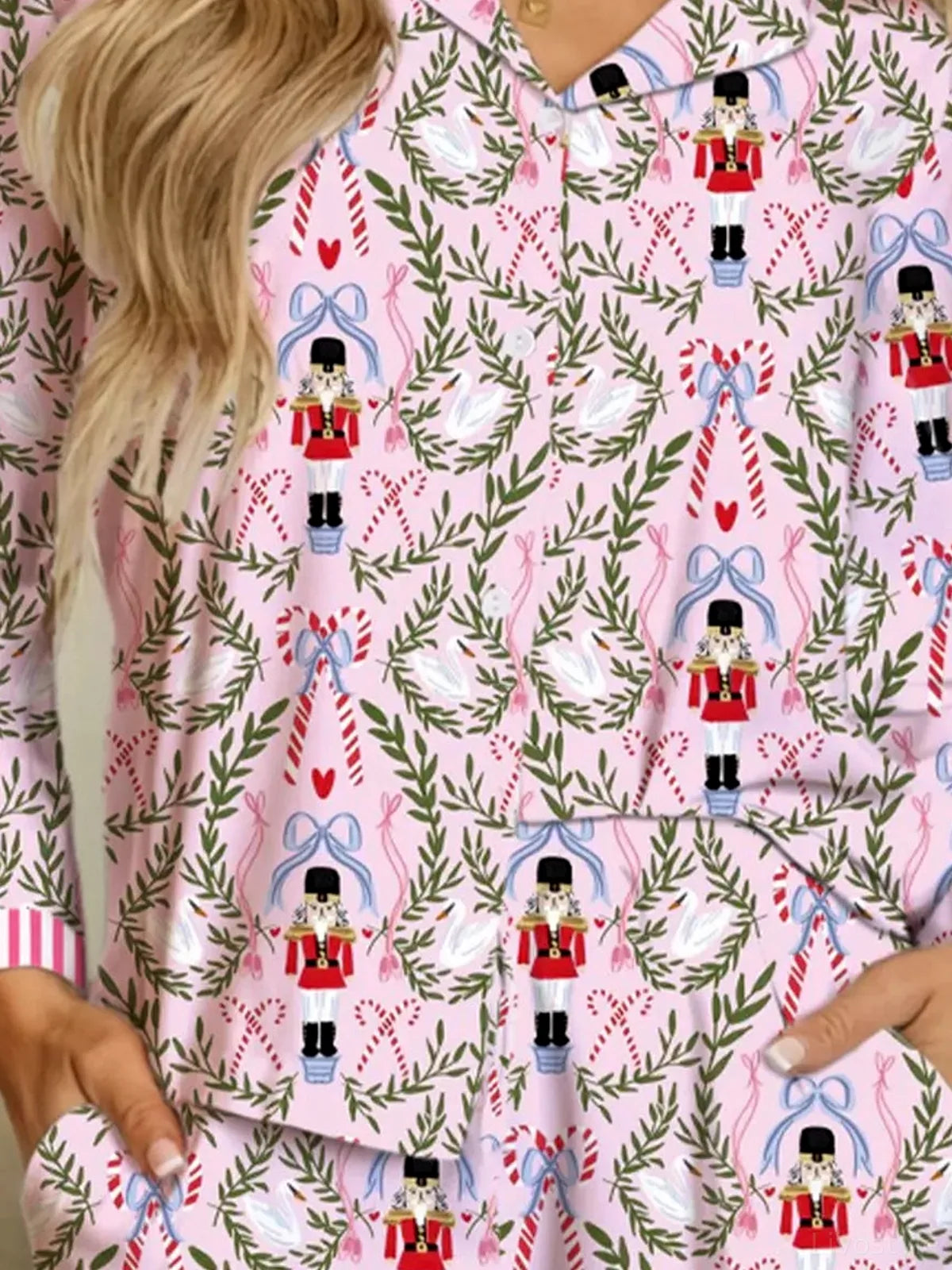 Christmas Holiday Print Nutcracker Long Sleeve Shorts 2pcs P — detail view — Livostyle