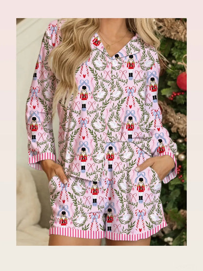 Christmas Holiday Print Nutcracker Long Sleeve Shorts 2pcs P — styled showcase — Livostyle