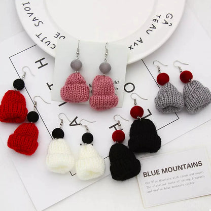 Christmas Knitted Beanie Earrings — square view — Livostyle