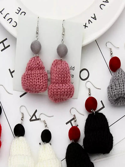 Christmas Knitted Beanie Earrings — detail view — Livostyle