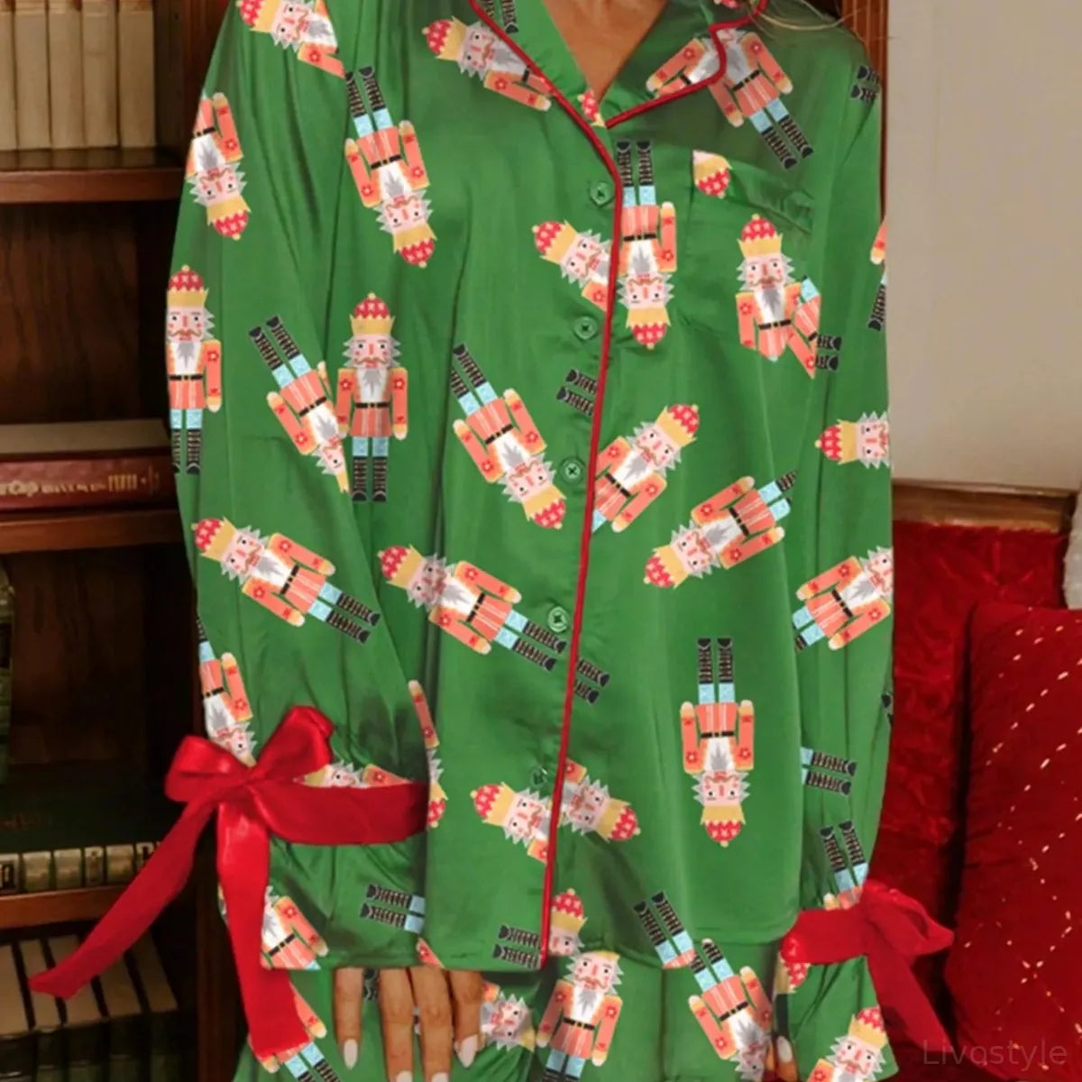 Christmas Nutcracker Button Up Top and Shorts Lounge Set — square view — Livostyle