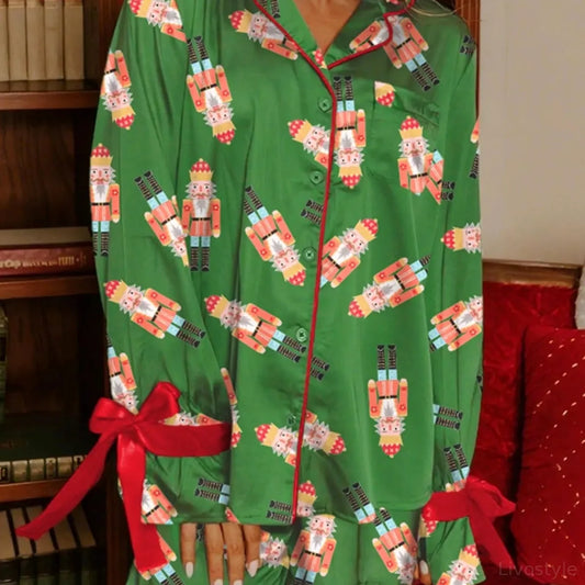 Christmas Nutcracker Button Up Top and Shorts Lounge Set — square view — Livostyle