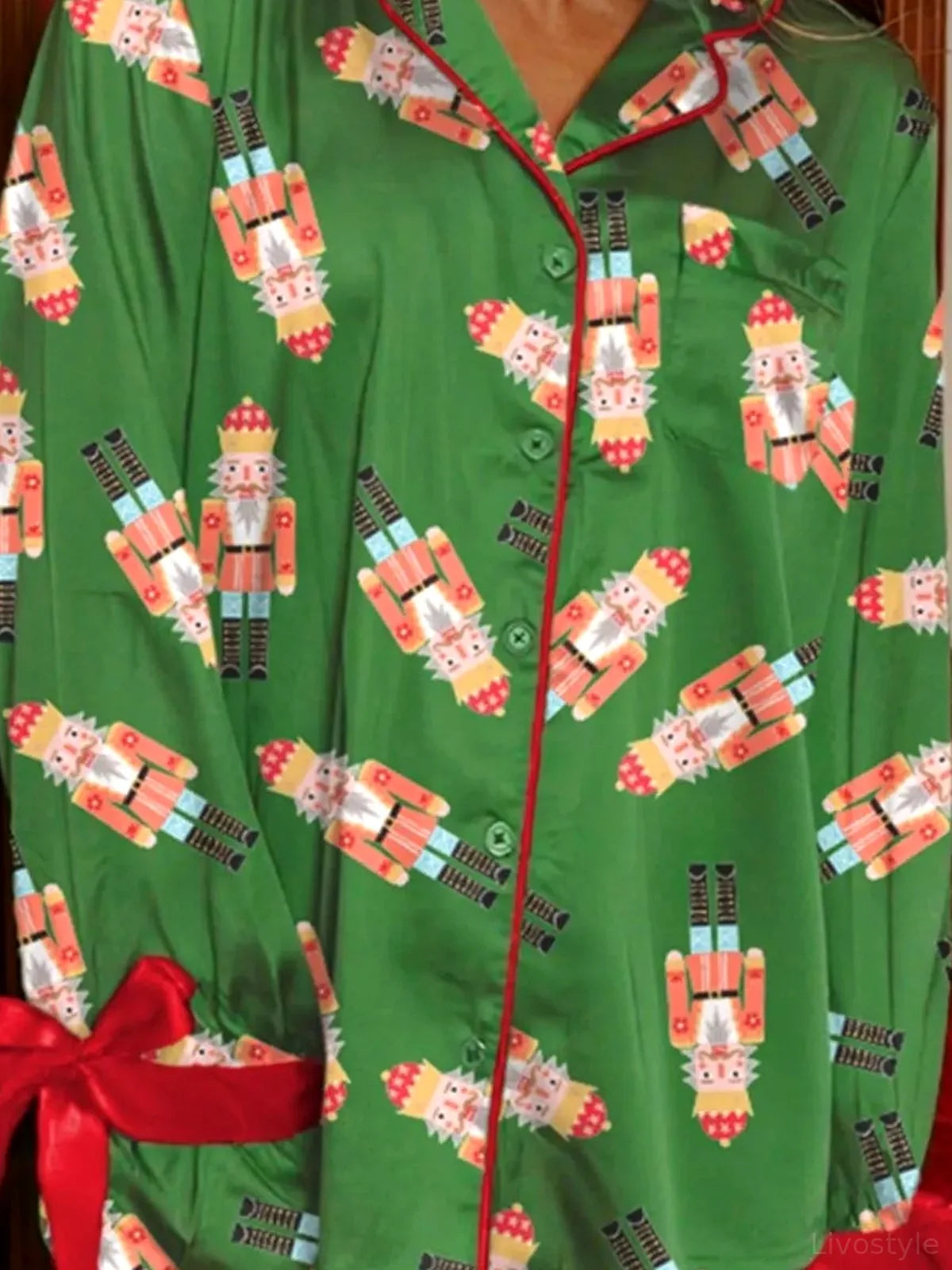 Christmas Nutcracker Button Up Top and Shorts Lounge Set — detail view — Livostyle