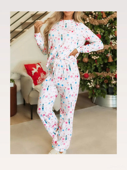 Christmas Pattern Long Sleeve Top and Wide Leg Pants Set — styled showcase — Livostyle