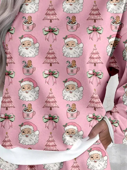 Christmas Santa Print Round Neck Top and Shorts Lounge Set — detail view — Livostyle