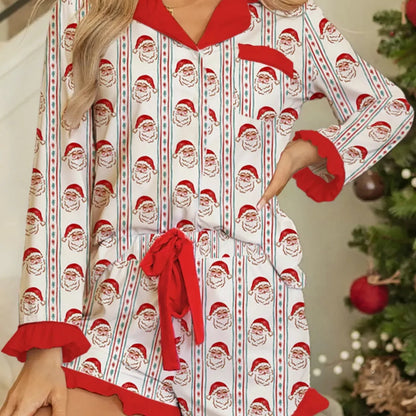 Christmas Santa & Stripes Ruffle Top and Shorts Set — square view — Livostyle