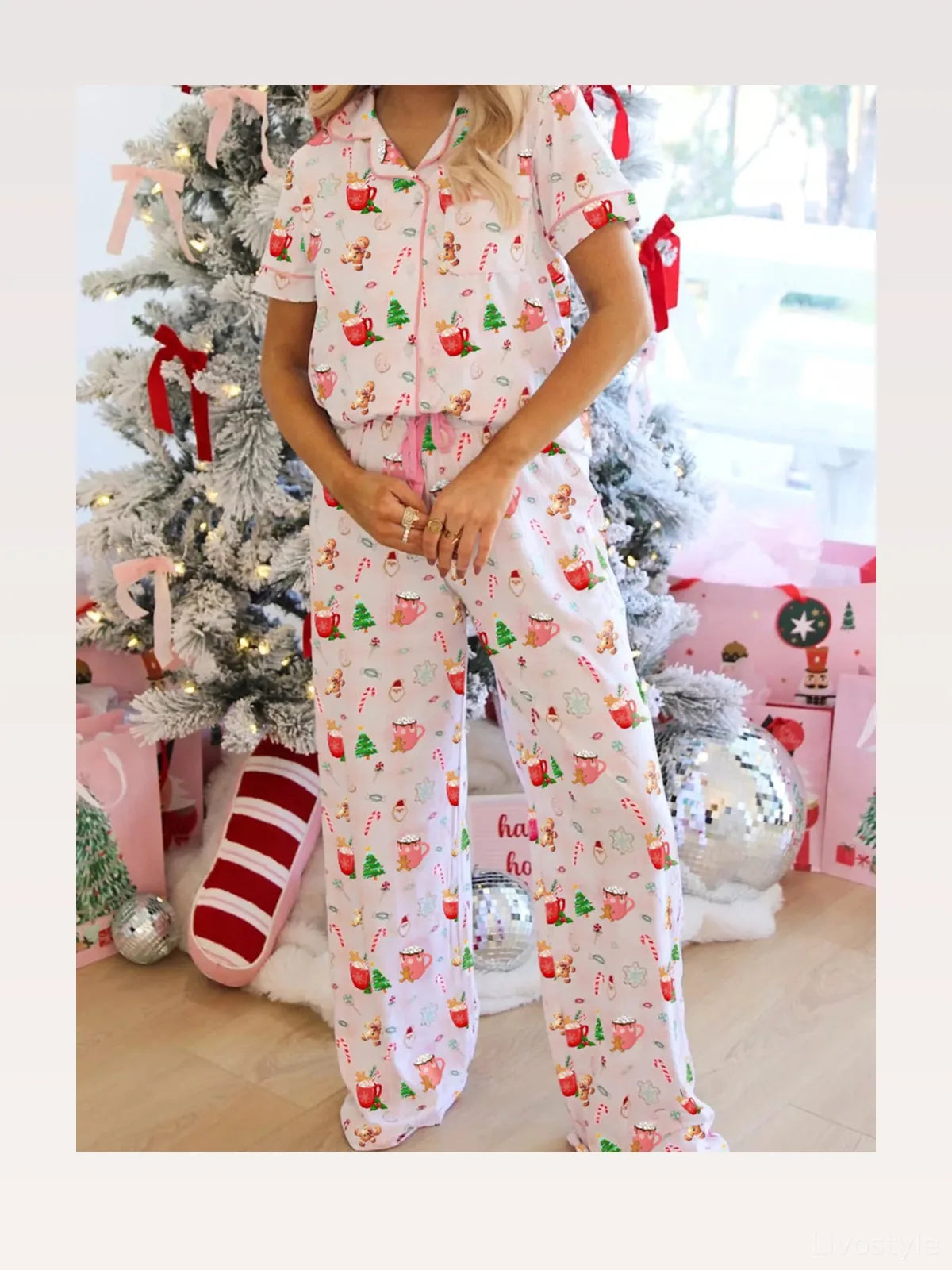 Christmas Spirit Cute Holiday Print Short Sleeve Shirt and P — styled showcase — Livostyle