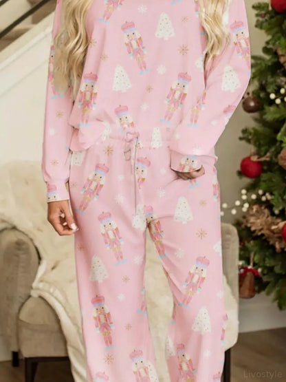 Christmas Tree Nutcracker Print Top and Pants 2pcs Lounge Se — detail view — Livostyle
