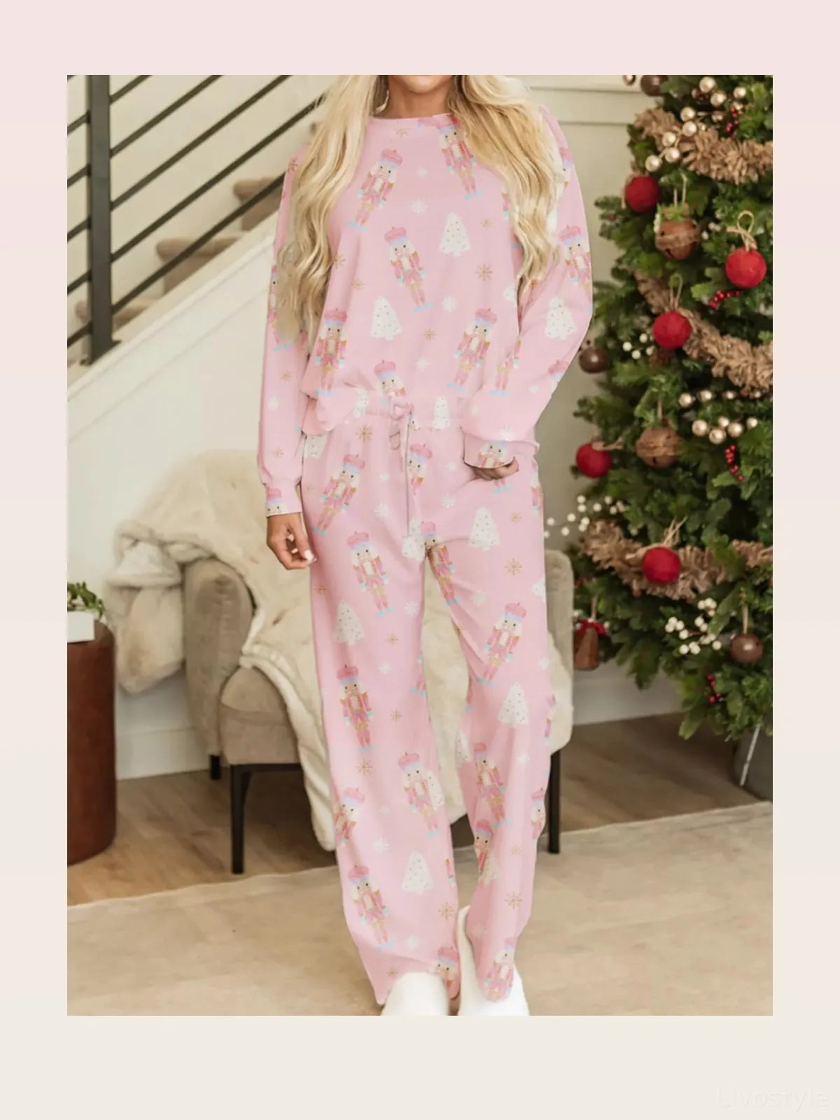 Christmas Tree Nutcracker Print Top and Pants 2pcs Lounge Se — styled showcase — Livostyle