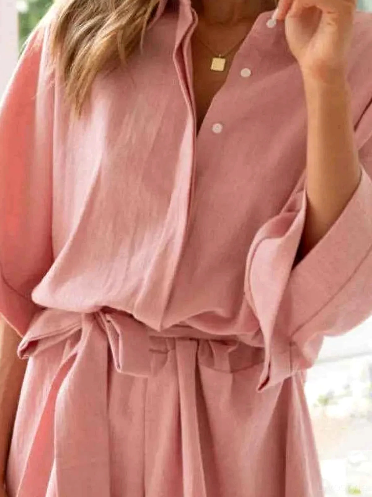 Collared Neck Half Sleeve Romper — detail view — Livostyle