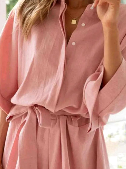 Collared Neck Half Sleeve Romper — detail view — Livostyle
