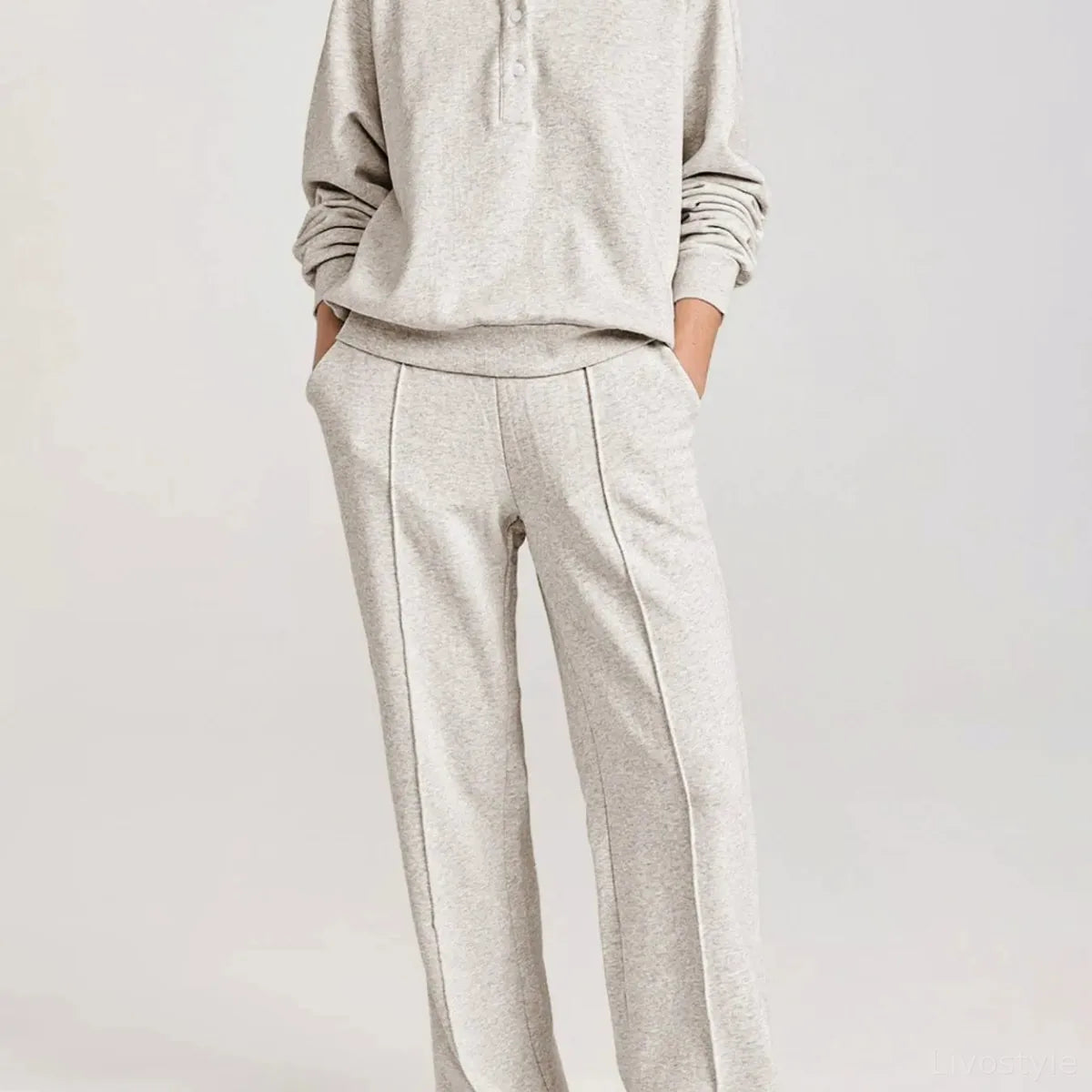 Collared Sweatshirt and High Waist Pants Active Set — square view — Livostyle