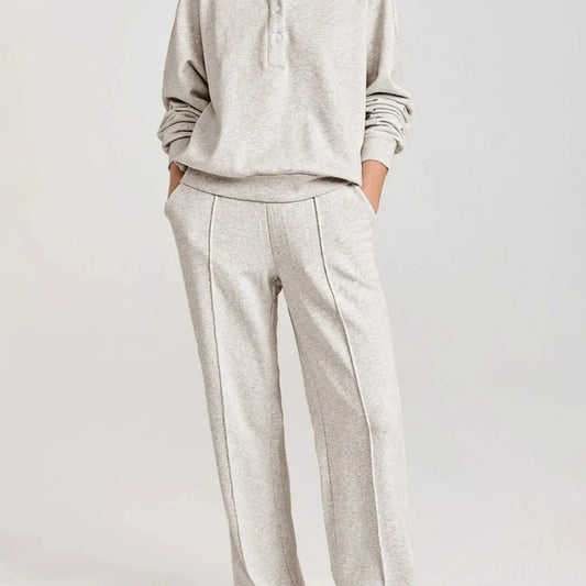 Collared Sweatshirt and High Waist Pants Active Set — square view — Livostyle