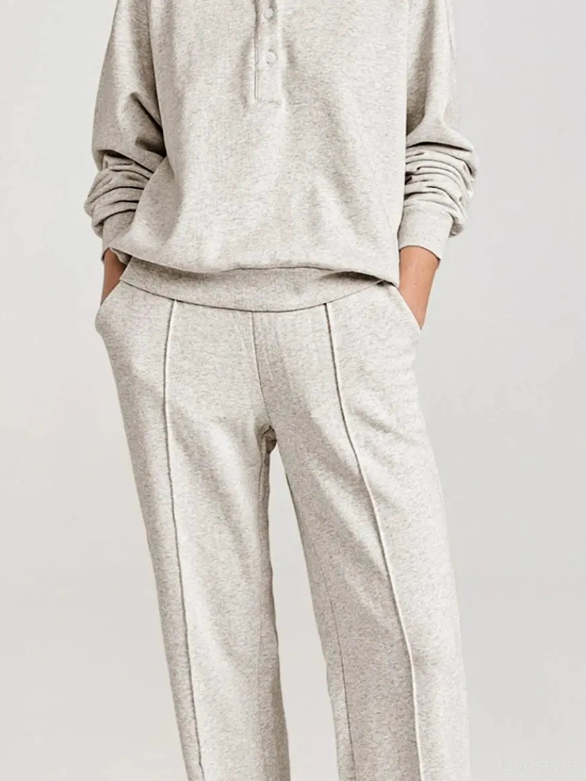 Collared Sweatshirt and High Waist Pants Active Set — detail view — Livostyle
