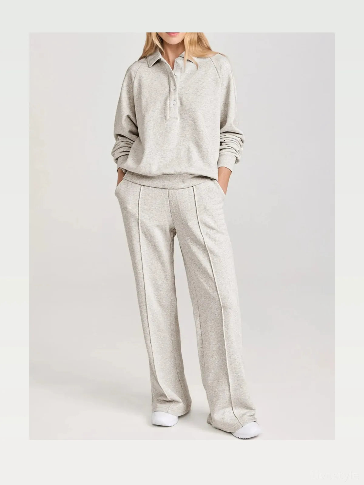 Collared Sweatshirt and High Waist Pants Active Set — styled showcase — Livostyle