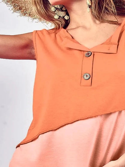 Trendy Henley Top with Color Block & Contrast Stitching — detail view — Livostyle