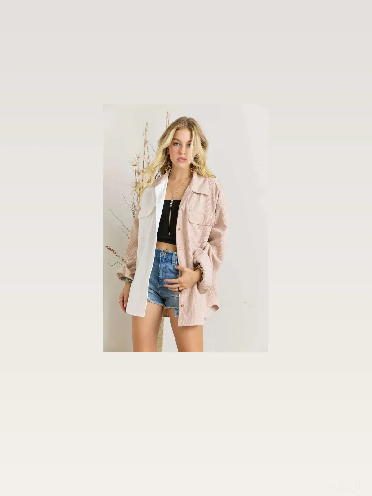 Trendy Oversized Color Block Corduroy Shacket — styled showcase — Livostyle
