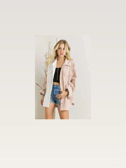 Trendy Oversized Color Block Corduroy Shacket — styled showcase — Livostyle