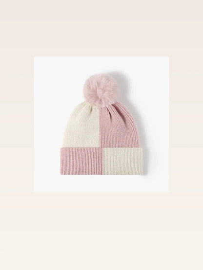Color Block Knit Hat with Pom-pom — styled showcase — Livostyle
