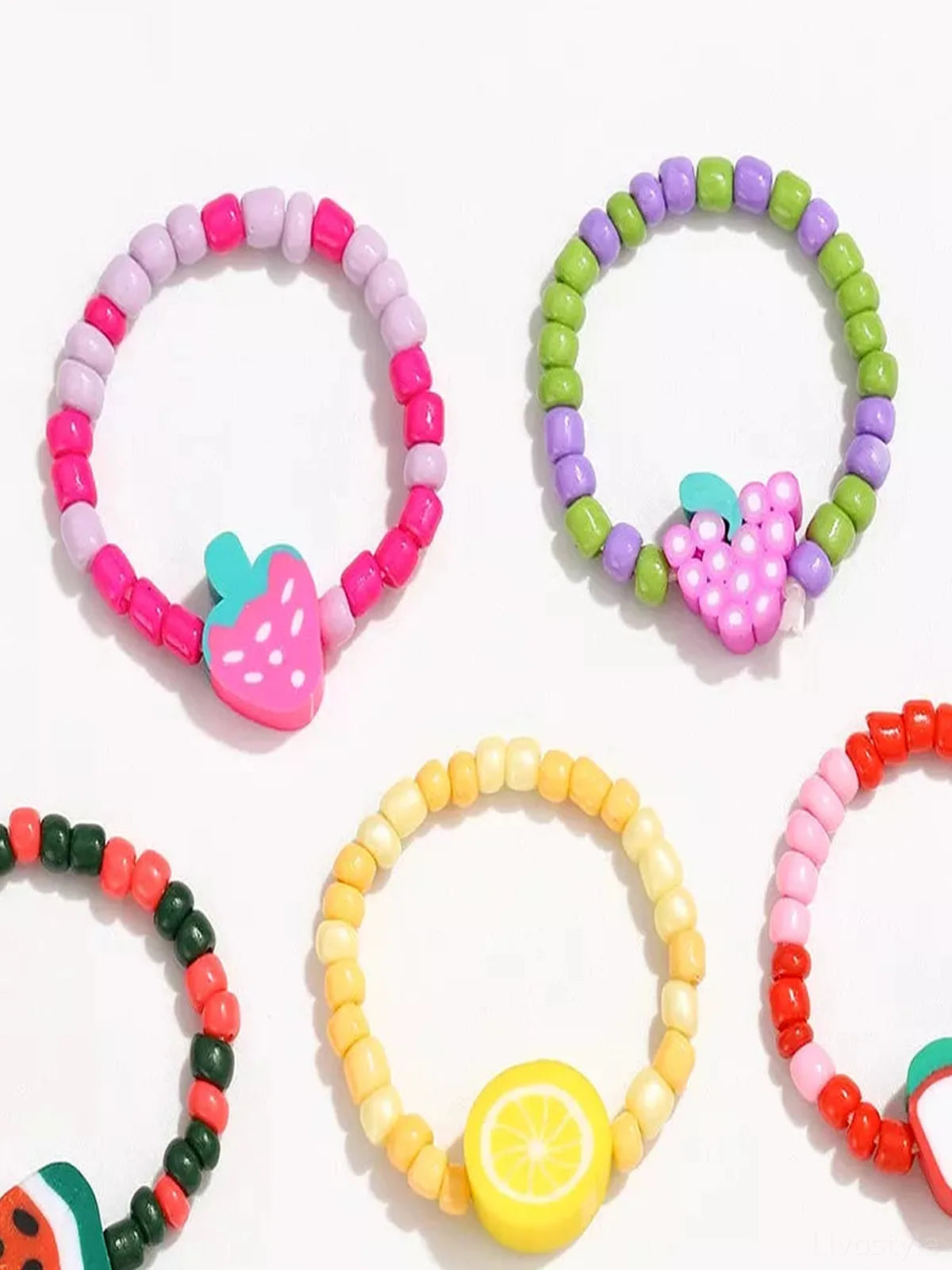 Colorful Fruit Charm Beaded Ring — detail view — Livostyle