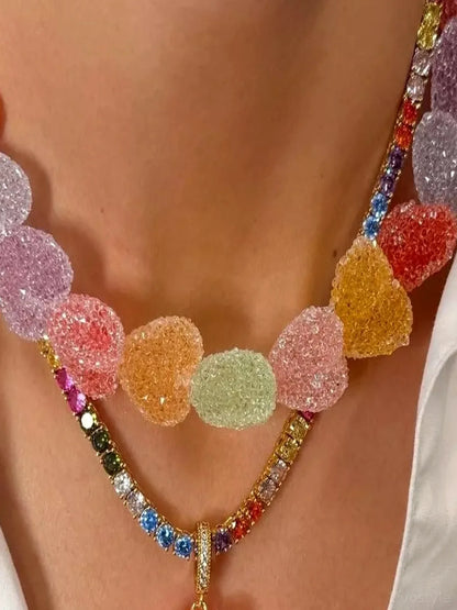 Colorful Resin Heart Necklace — detail view — Livostyle