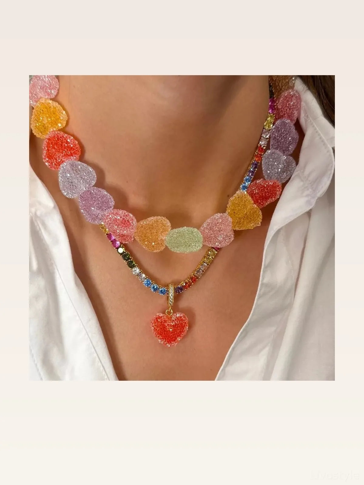 Colorful Resin Heart Necklace — styled showcase — Livostyle