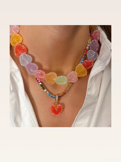 Colorful Resin Heart Necklace — styled showcase — Livostyle