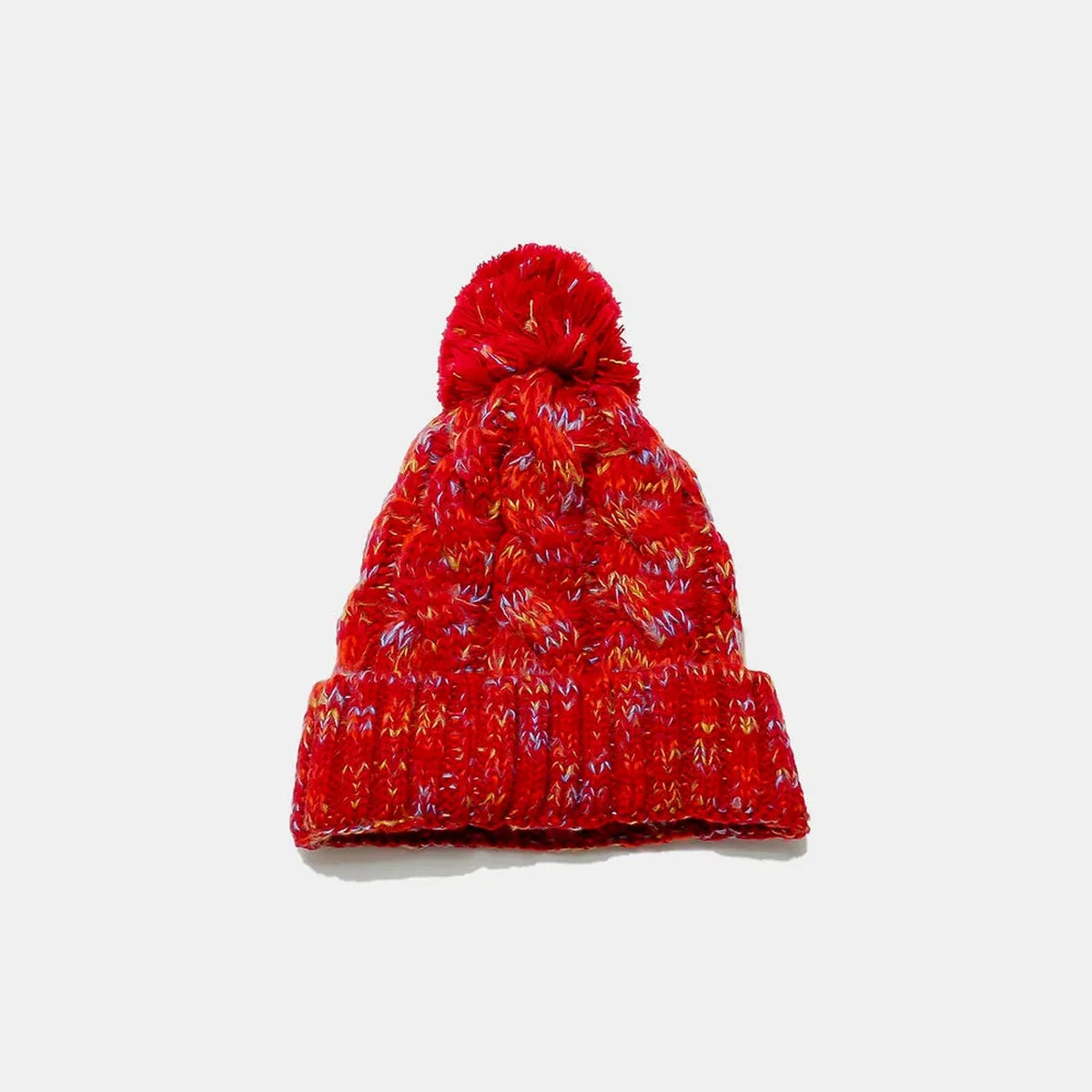 Contrast Cable-Knit Hat with Pompom — square view — Livostyle