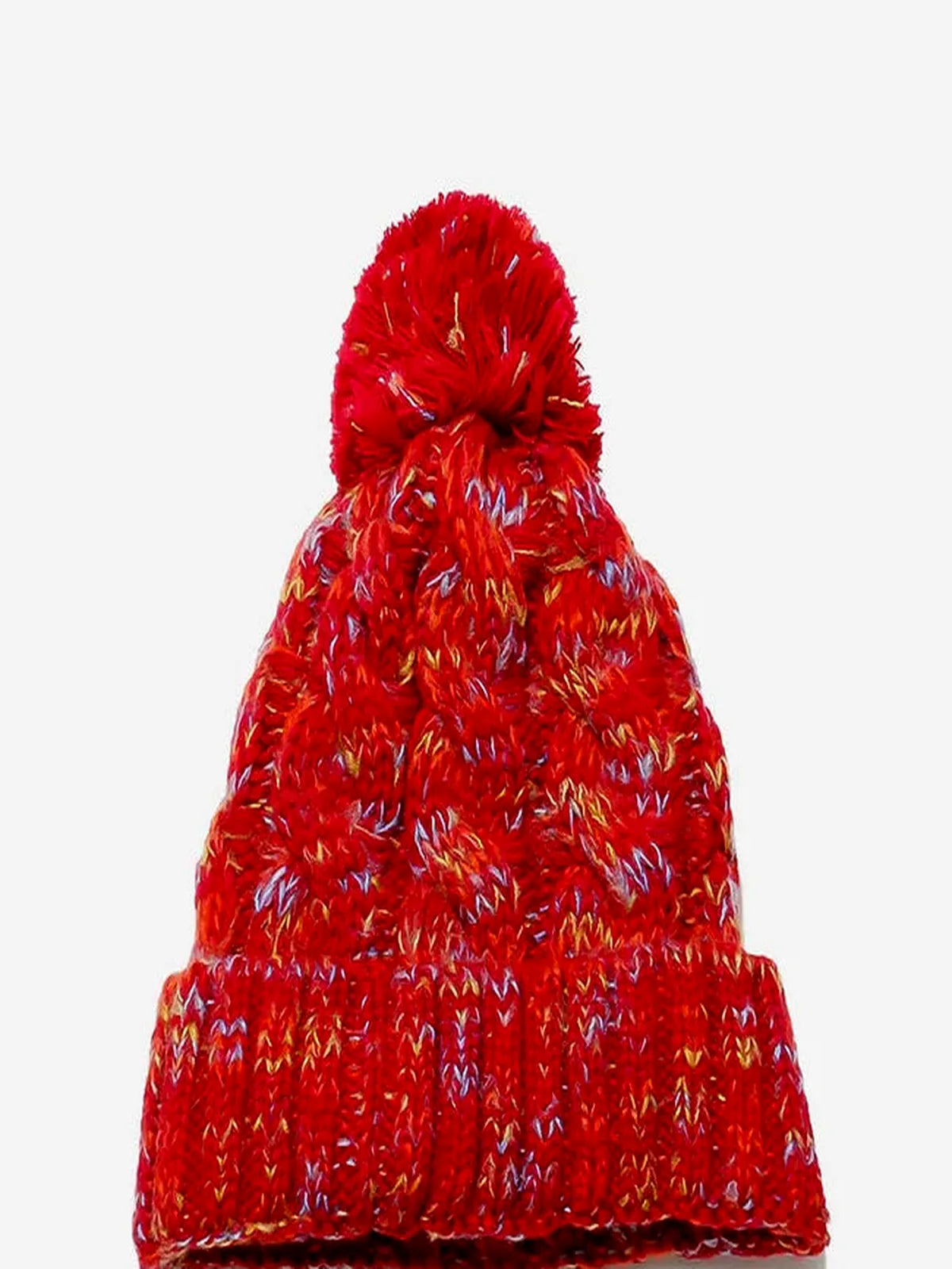Contrast Cable-Knit Hat with Pompom — detail view — Livostyle
