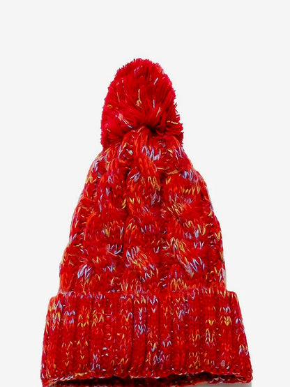 Contrast Cable-Knit Hat with Pompom — detail view — Livostyle