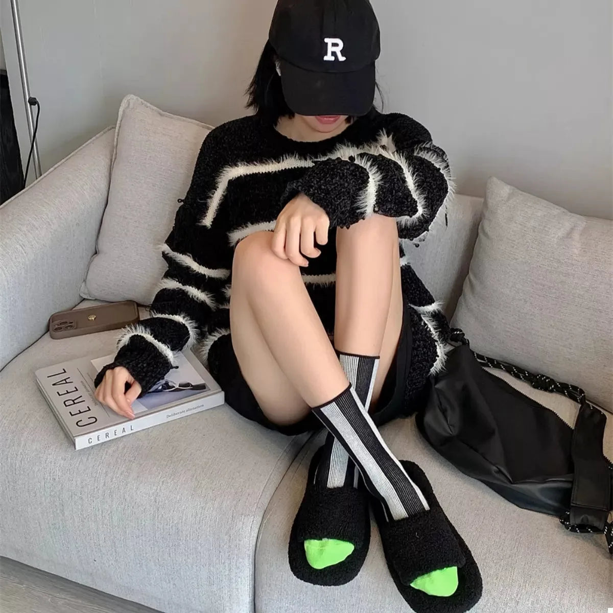 Contrast Striped Crew Socks — square view — Livostyle