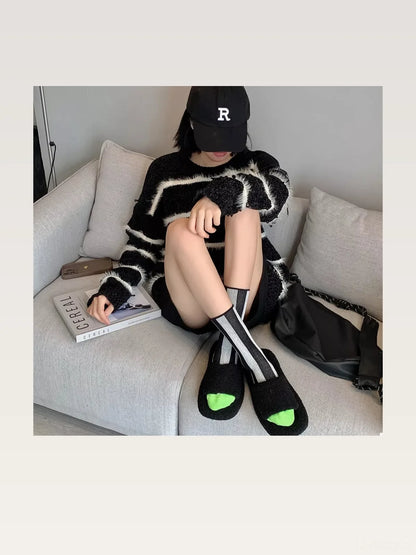 Contrast Striped Crew Socks — styled showcase — Livostyle